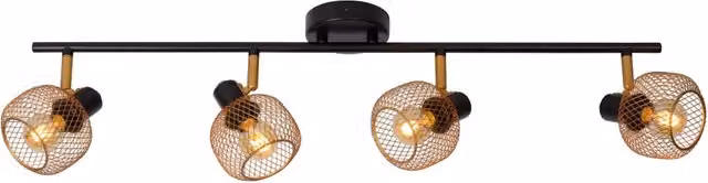 Plafoniera Loft Lucide con 4 faretti in metallo nero e oro, L: 76 cm