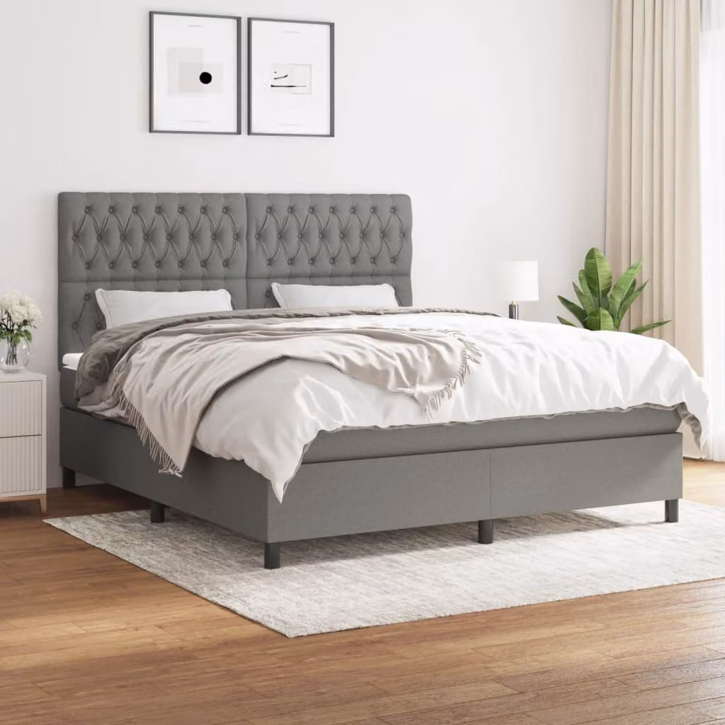 vidaXL Letto Ibrido con Giroletto a Molle e Materasso a Tasche Grigio e Bianco L/P: 180 x 200 cm
