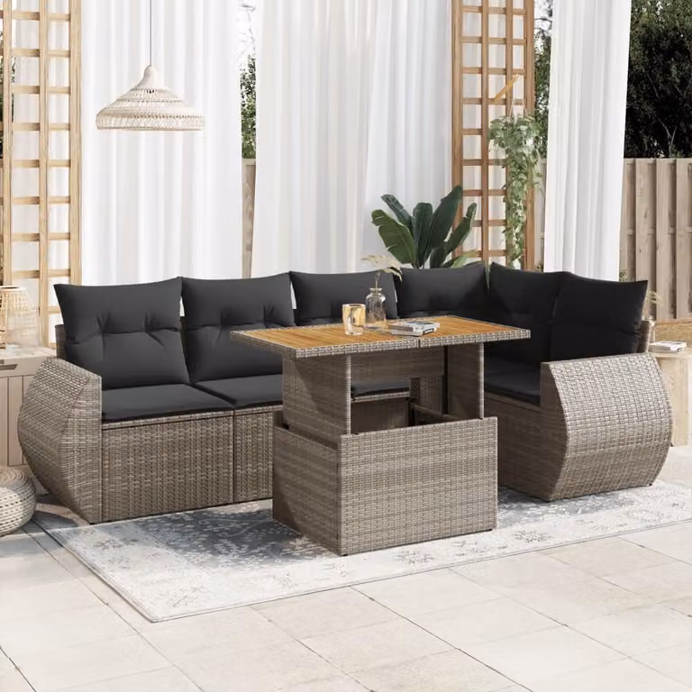 Maison Exclusive - Set da giardino 6 pezzi con cuscini Grigio Poly Rattan