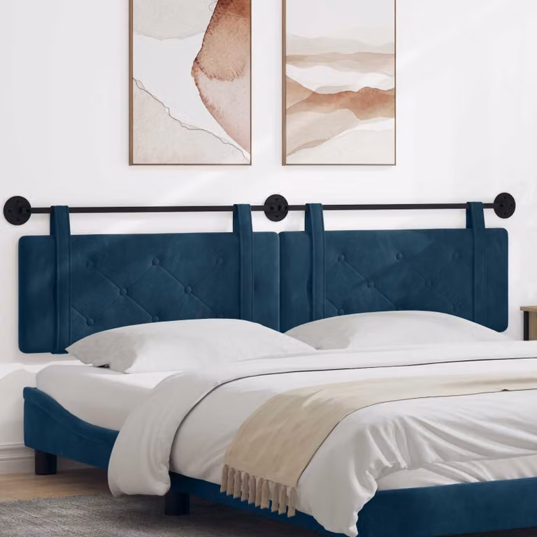 Testiera sospesa vidaXL in velluto blu con pannello imbottito e struttura in legno e metallo