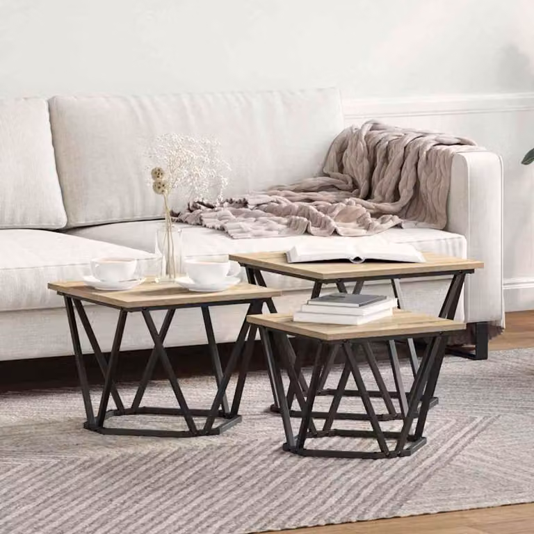 Maison Exclusive - Tavolino da caffè, set di 3 pezzi, legno di quercia Sonoma, 50 x 50 x 40 cm
