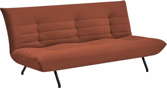 ANATOLE Divano letto a 3 posti in velluto arancione con struttura in legno e meccanismo click-clack – 1
