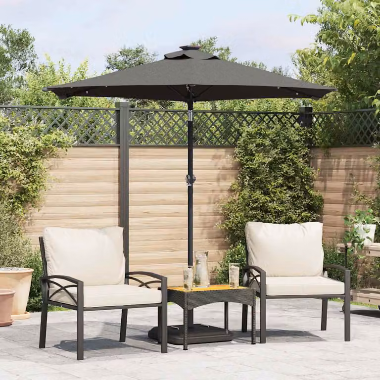 Ombrellone da giardino vidaXL con LED, palo in acciaio e copertura in poliestere, colore antracite, L: 225 cm, P: 225 cm, H: 212 cm