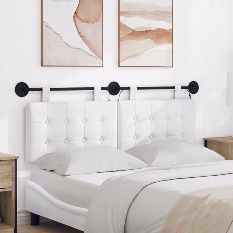 vidaXL Testiera per letto sospesa con luce LED integrata in tessuto bianco