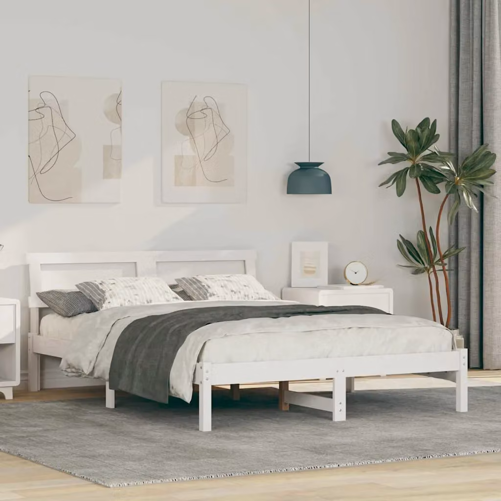 Struttura letto moderna vidaXL in pino massello bianco con porta di ricarica USB, L/P: 120 x 200 cm