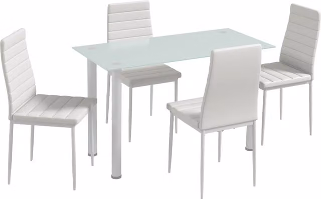 Set sala da pranzo HOMCOM composto da tavolo rettangolare in vetro e 4 sedie, design moderno, colore bianco