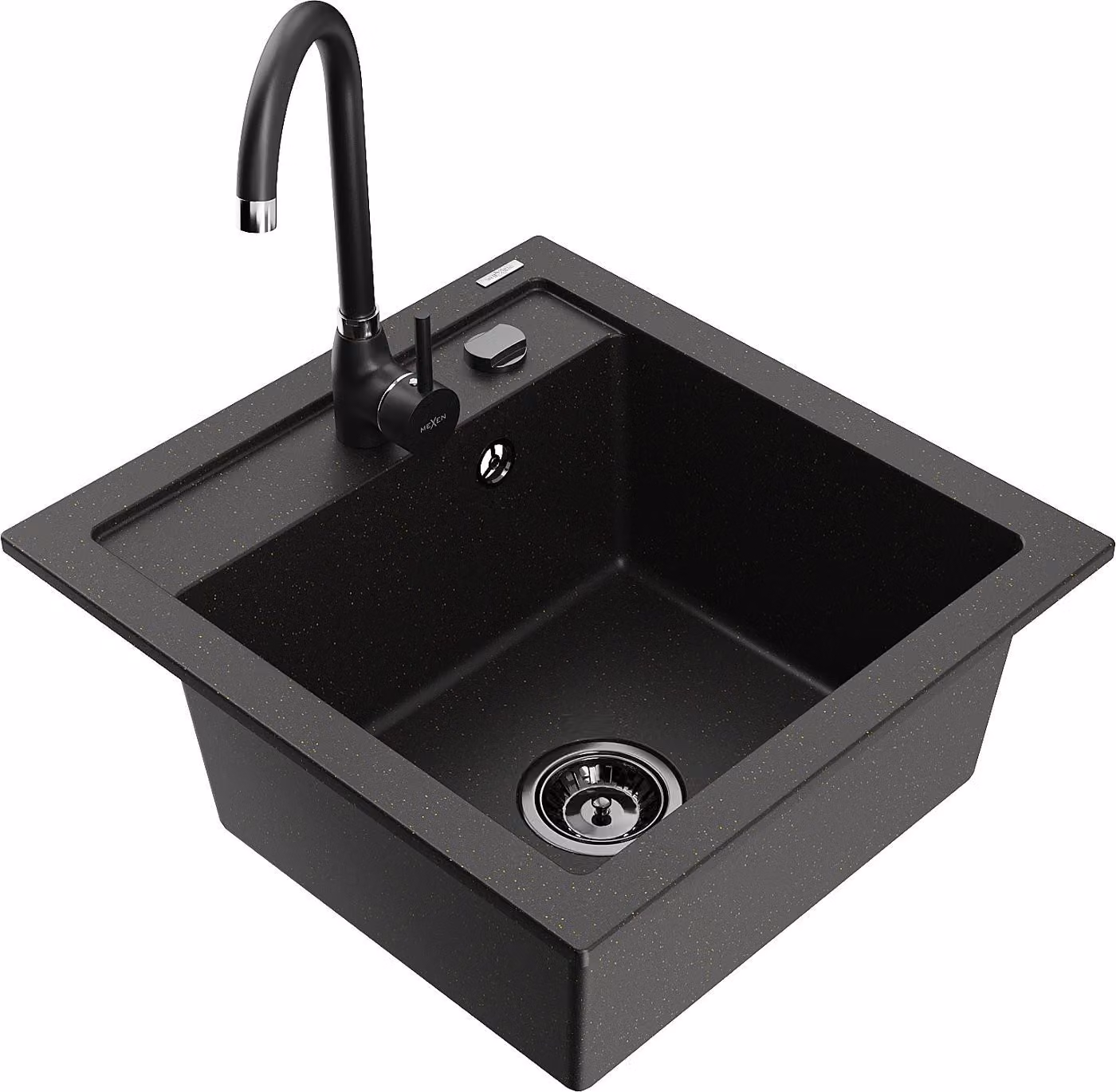Mexen Vito lavello in granito a 1 vasca con rubinetto da cucina Telma, nero/oro metallizzato - 6503-75-670200-70-B
