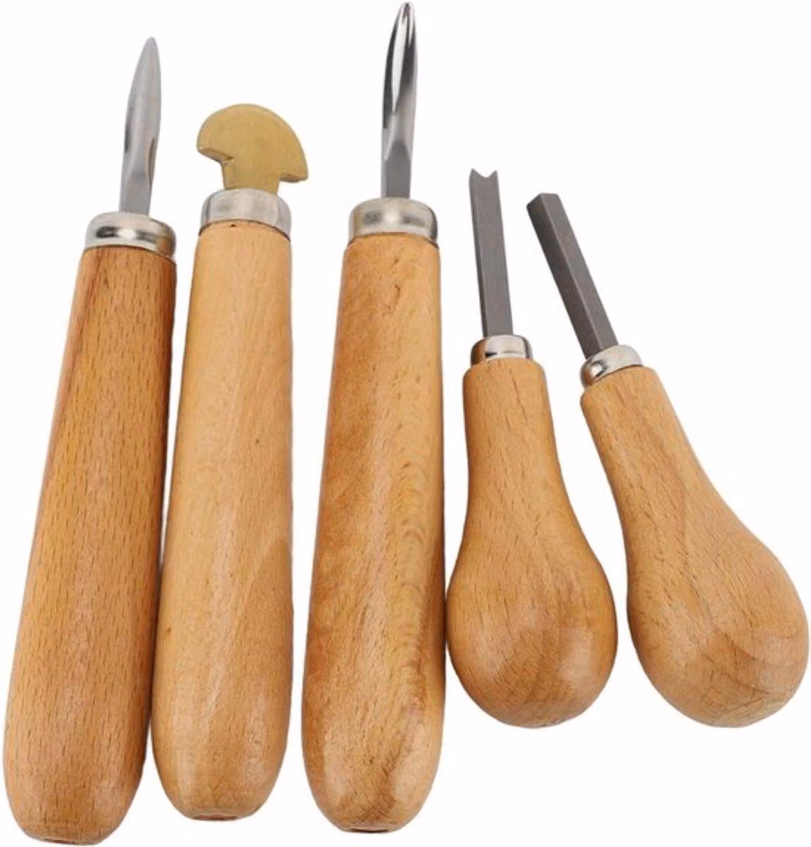 Set professionale di strumenti per la montatura di pietre preziose: set da 5 pezzi, composto da strumenti per montatura a griffe e a incasso, con manico in legno ergonomico, ideale per principianti e professionisti