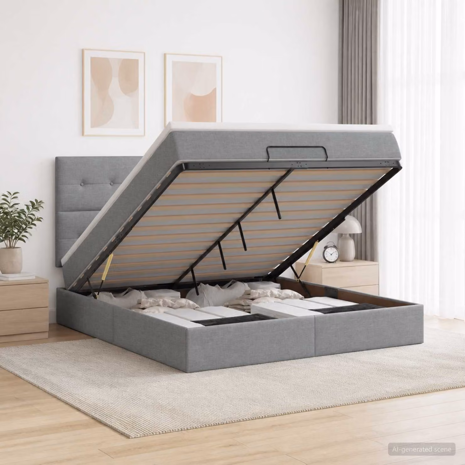 Letto ottomano con materasso vidaXL in tessuto Grigio Chiaro, L/P/H: 140 x 190 x 88 cm