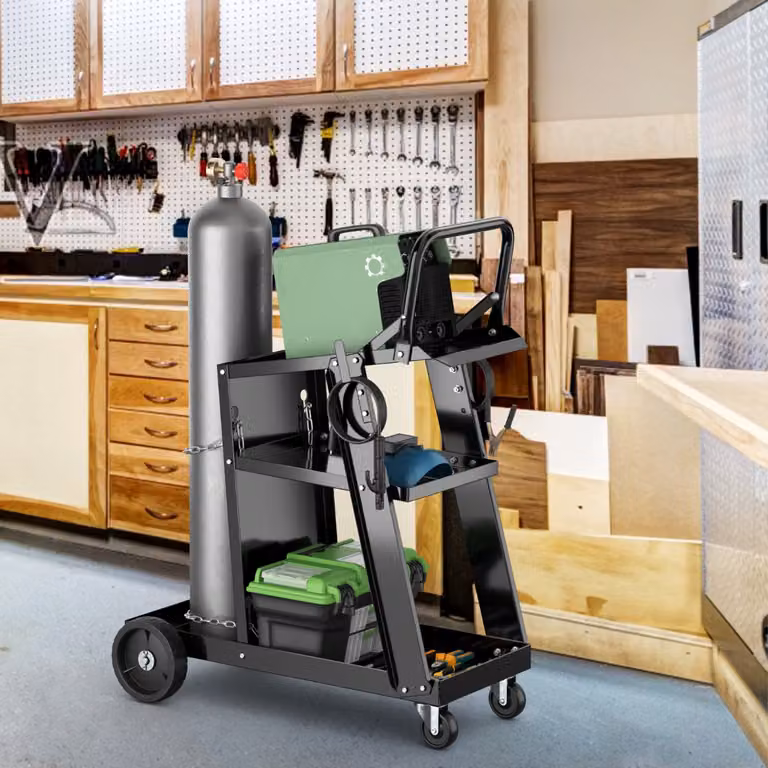 Carrello per saldatore Costway con tavolo inclinabile, 3 livelli e 4 ruote, Nero