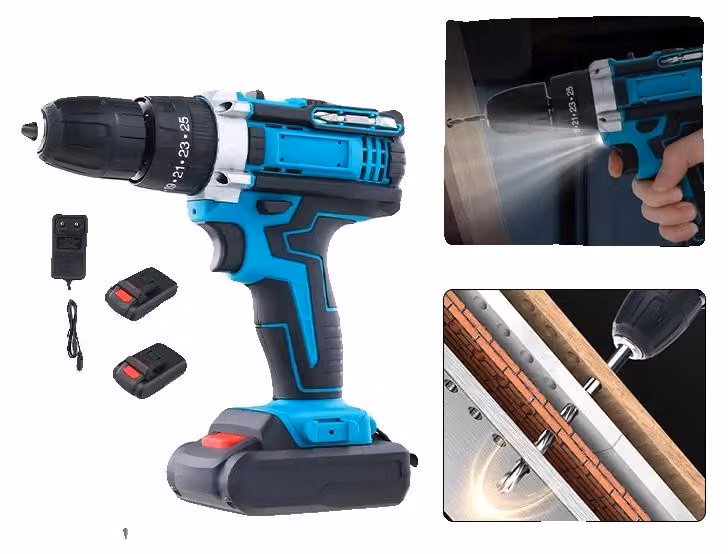 Trapano a percussione, 25+3 livelli di velocità, batteria da 18 V, sistema a doppia batteria, design leggero, tre funzioni