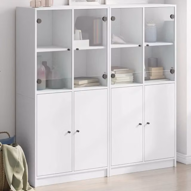 Libreria con Ante Bianca 136x37x142 cm in Legno Multistrato 616516