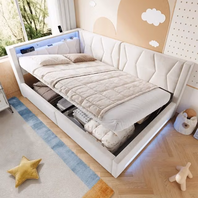 letto imbottito velluto beige 140 x 200 cm