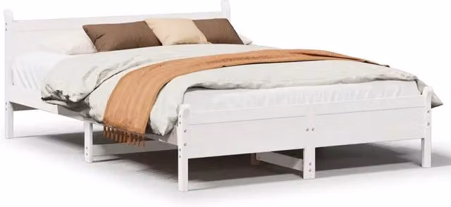 Letto matrimoniale | Letto per adulti | Letto senza Materasso Bianco 135x190 cm Legno Massello di Pino