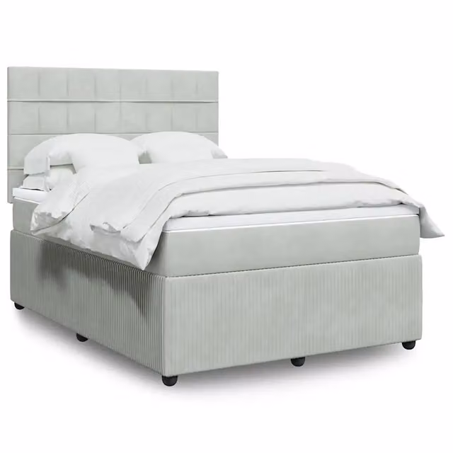Letto a molle con materasso vidaXL in velluto grigio chiaro e bianco L/P: 140 x 190 cm