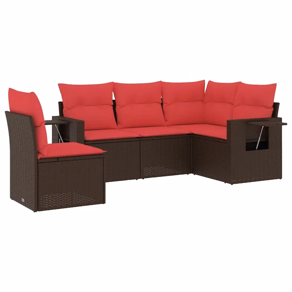Set di divani da giardino vidaXL in polyrattan marrone con cuscini, composizione a L con elementi angolari e divano a 2 posti – 2