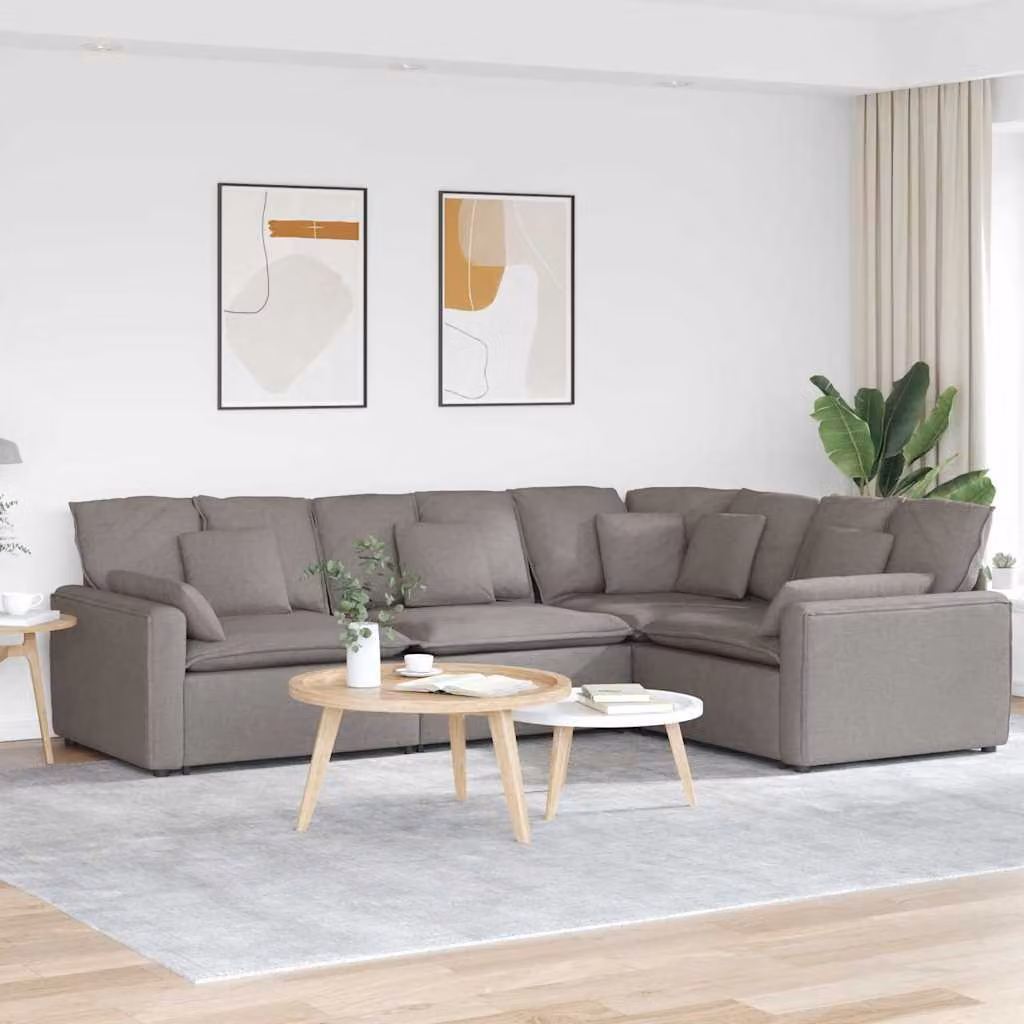 vidaXL Divano Modulare a L in Tessuto con Cuscini, Colore Grigio o Beige