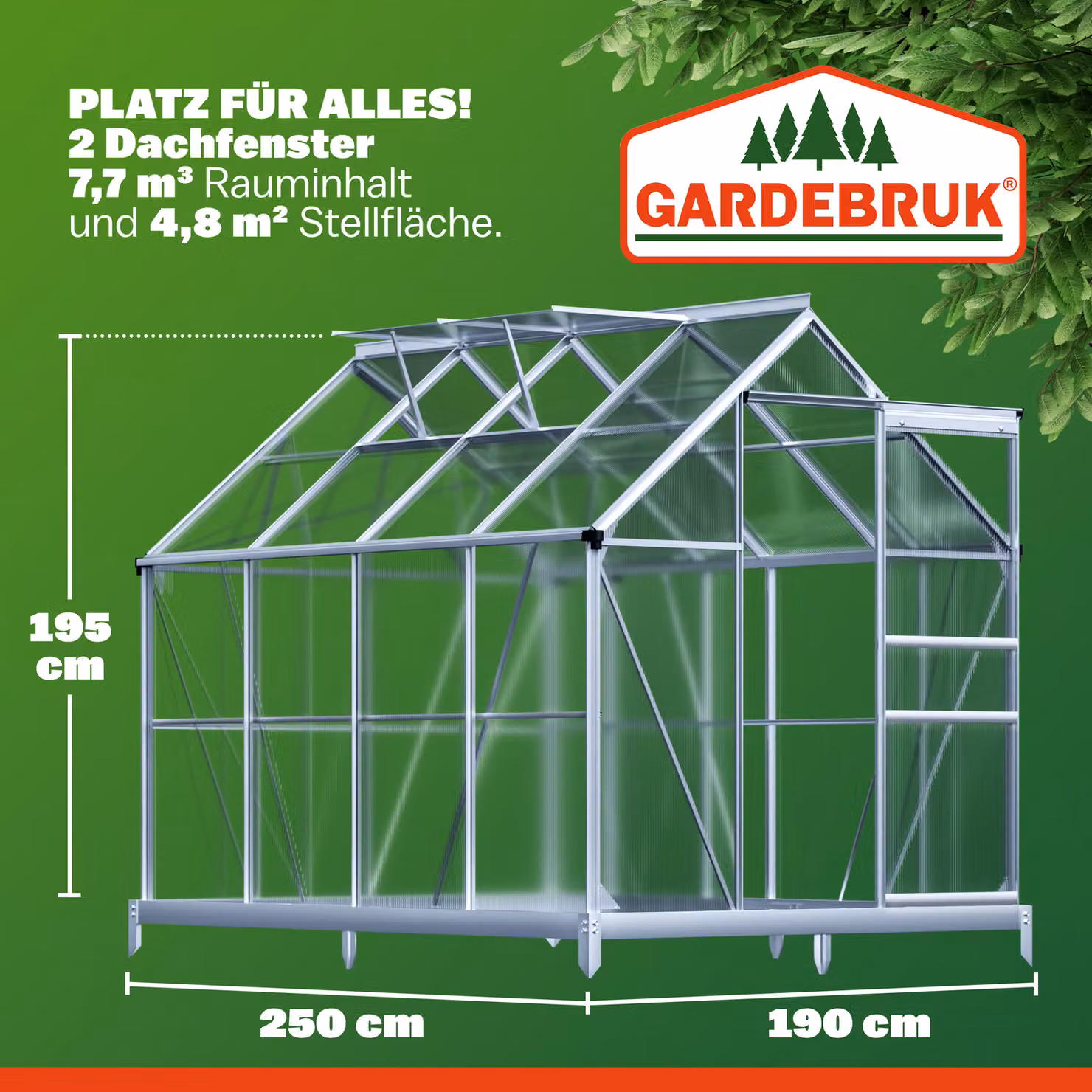 Serra Gardebruk in alluminio e policarbonato con fondamento, L/P/H: 250 x 190 x 195 cm, colore argento – 2