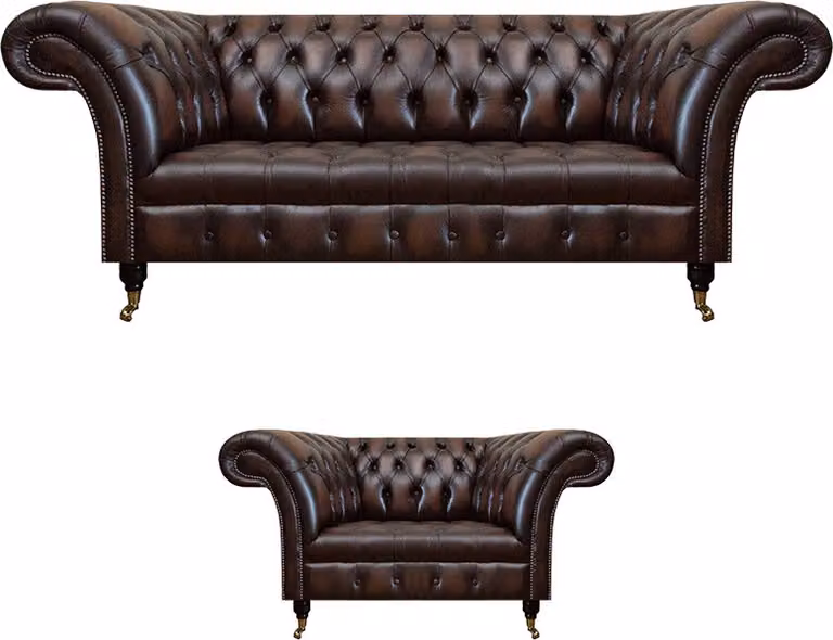 Wohnzimmer Set 2tlg Dreisitzer Sofa Couch Chesterfield Sessel Polstermöbel