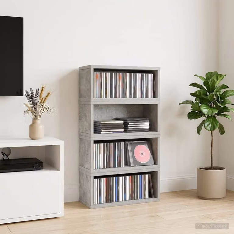 vidaXL Set di 4 Rack per Stoccaggio CD Grigio Cemento L/P/H: 40 x 17 x 17 cm