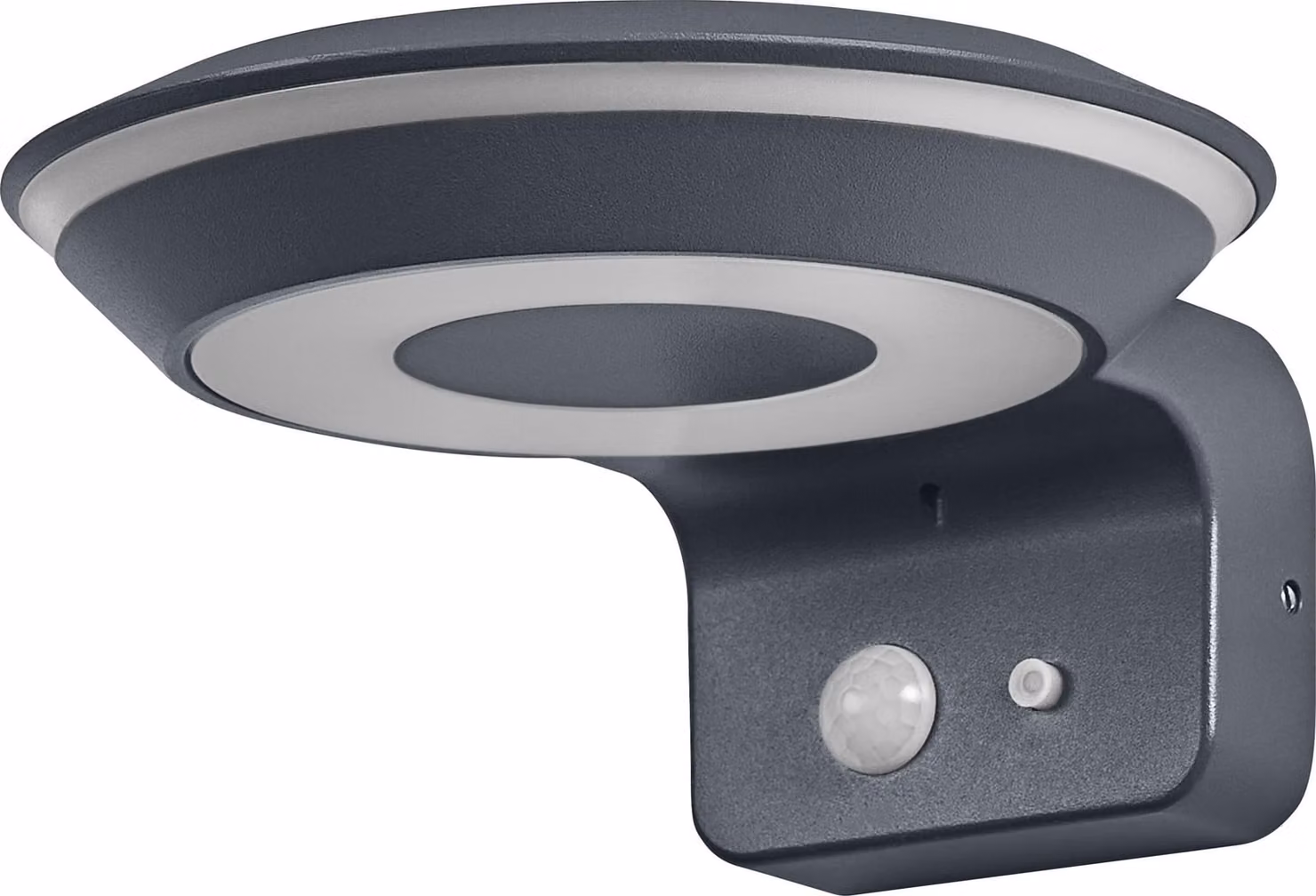OSRAM ENDURA Style applique solare Glow, due anelli luminosi controllabili separatamente, luce bianca calda (3000K), sensore integrato, utilizzabile senza elettricità, classe di protezione IP44, grigio scuro