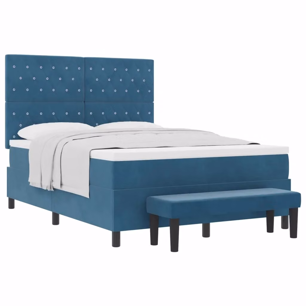 Letto moderno con struttura imbottita in velluto blu vidaXL L 140 x P 200 cm – 2