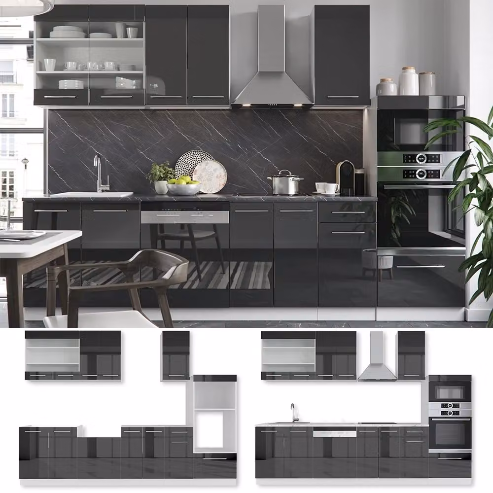 Cucina componibile Vicco Fame-Line Antracite lucido e Bianco L: 300 cm – 2