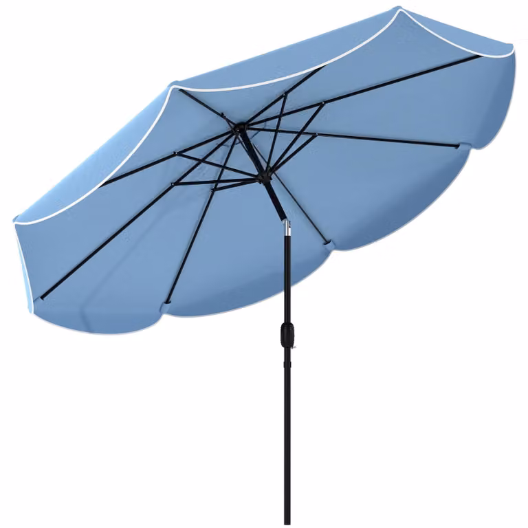 Ombrellone rotondo per balcone con manovella e funzione di inclinazione | Colore: azzurro cielo | Dimensioni: 265x265x235 cm