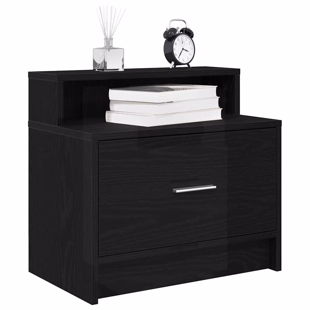 Set di 2 comodini con cassetto vidaXL moderni in nero opaco L: 51 cm, P: 31 cm, H: 47 cm