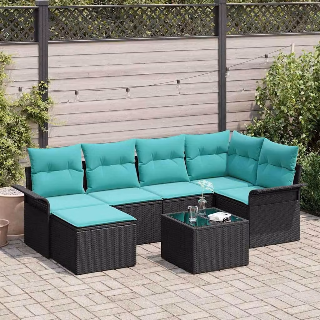 Maison Exclusive - Set da giardino composto da 7 pezzi, divano e poltrone, in rattan sintetico nero