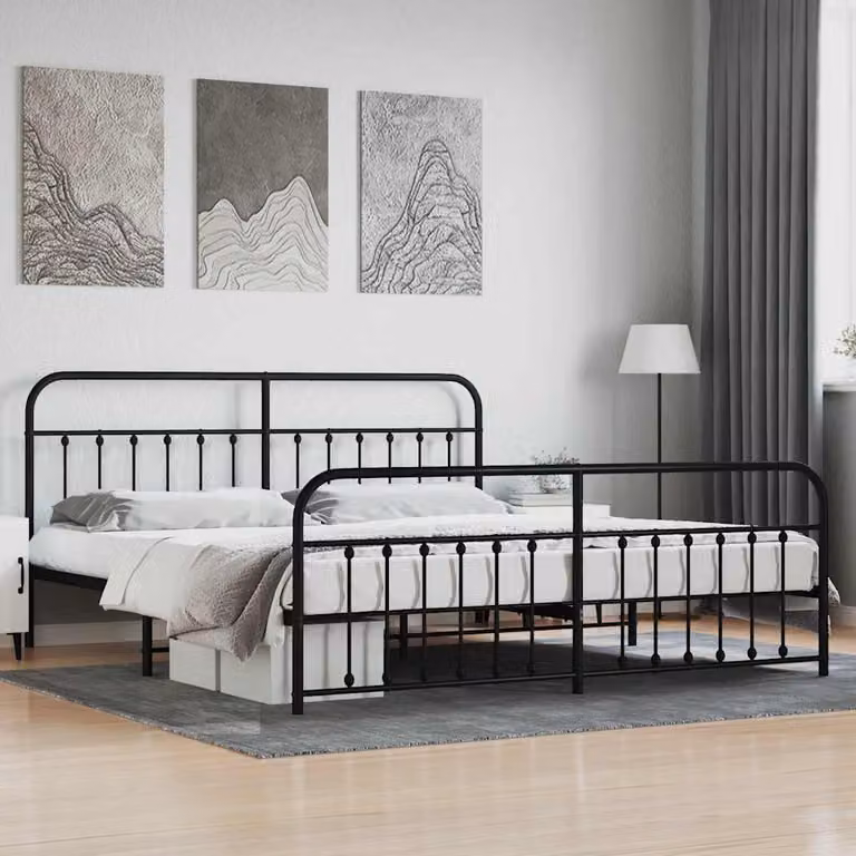 vidaXL Giroletto con Testiera e Pediera in Metallo Nero 200x200 cm