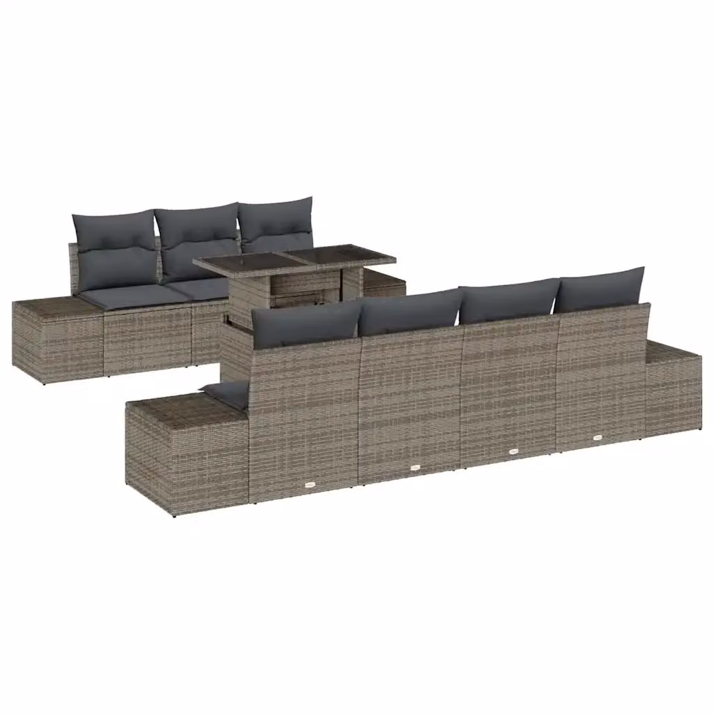 Set Divano da Giardino vidaXL 8 Pezzi Grigio con Cuscini e Tavolino in Acciaio Verniciato a Polvere – 2