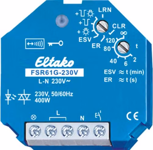 Eltako FSR61G-230V Interruttore radio a 1 canale da incasso Capacità di commutazione (max.) 400 W Portata max