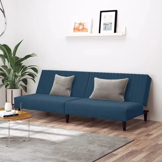 Divano Letto a 2 Posti-Sofa Letto 2 Posti-Daybed Blu in Velluto 669235
