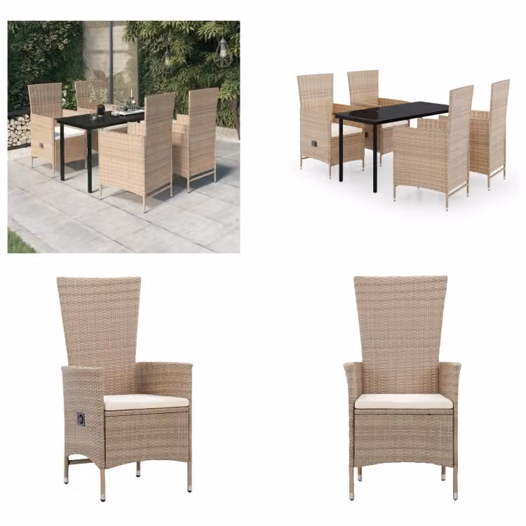 vidaXL Set da pranzo da giardino 5 pezzi con cuscini beige - Set da pranzo da giardino - Set da pranzo da giardino - Set di mobili da giardino - Set di mobili da giardino