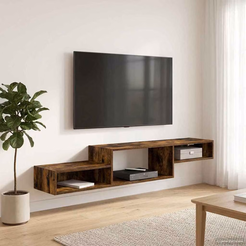 Mobile TV da parete vidaXL in Rovere Fumo, L 150 x P 28 x H 26 cm