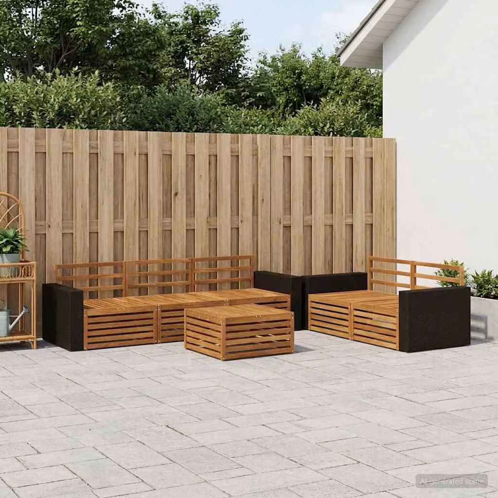 Set di divani da esterno vidaXL in legno di acacia massello, 6 pezzi, colore marrone naturale