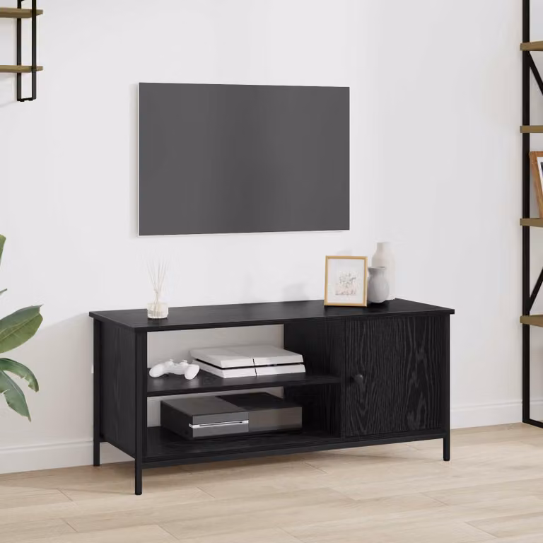 Mobile TV vidaXL moderno in legno e metallo, Rovere e Nero, L/P/H: 100 x 40 x 45 cm