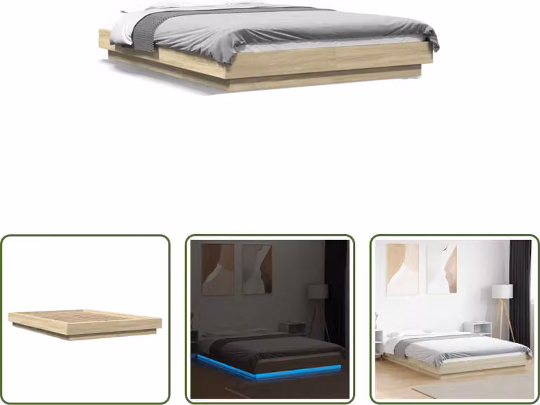 The Living Store Struttura letto con LED rovere Sonoma 120x200 cm Materiale legno