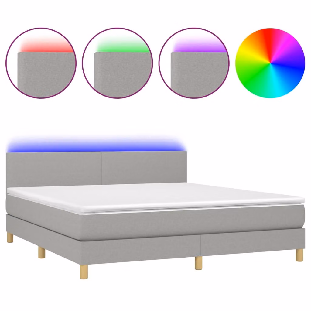 Letto a Molle Materasso e LED Grigio Chiaro 180x200 cm Tessuto