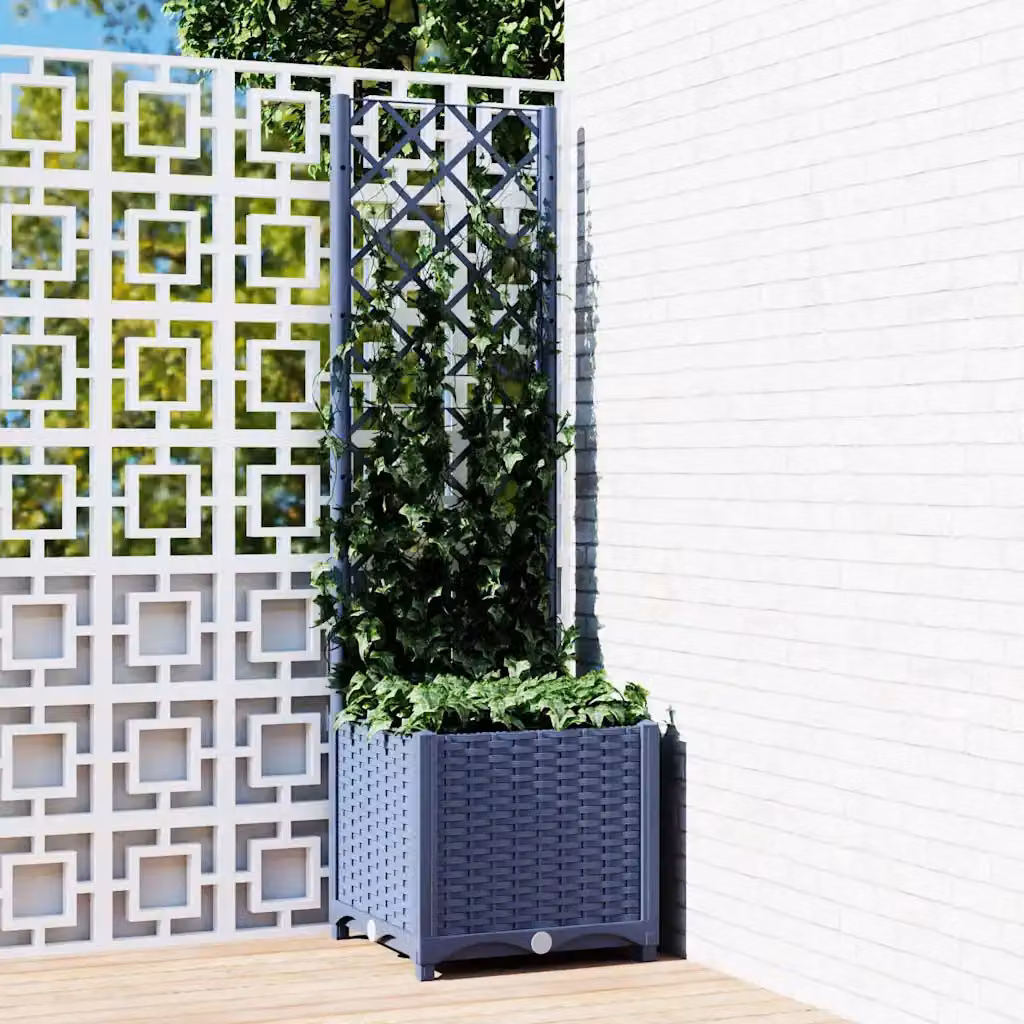 Fioriera da giardino con traliccio per piante rampicanti vidaXL, colore blu grigio, L/P/H: 40 x 40 x 136 cm