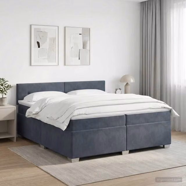 Letto box spring con materasso ibrido vidaXL in tessuto grigio e bianco L/P/H: 200 x 200 x 34,5 cm