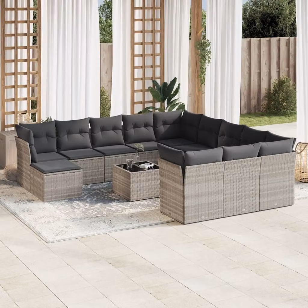 Maison Exclusive - Set Divani Giardino 13 pz con Cuscini Grigio Chiaro Polyrattan