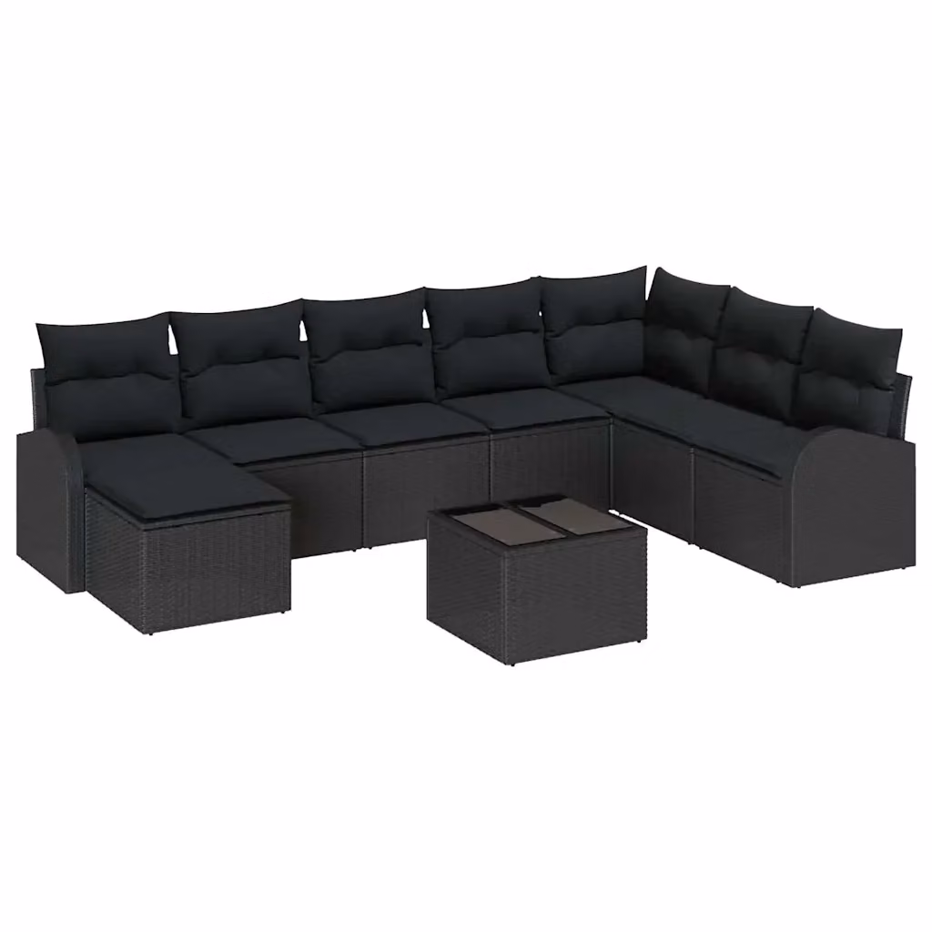 Set di divani da giardino vidaXL a forma di U con cuscini, nero, 9 pezzi – 2