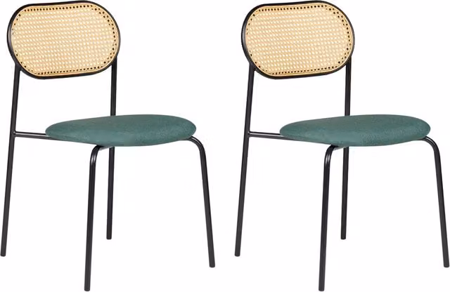 Set di 2 sedie da pranzo BELIANI in stile retrò con seduta in tessuto verde e struttura in metallo nero effetto legno