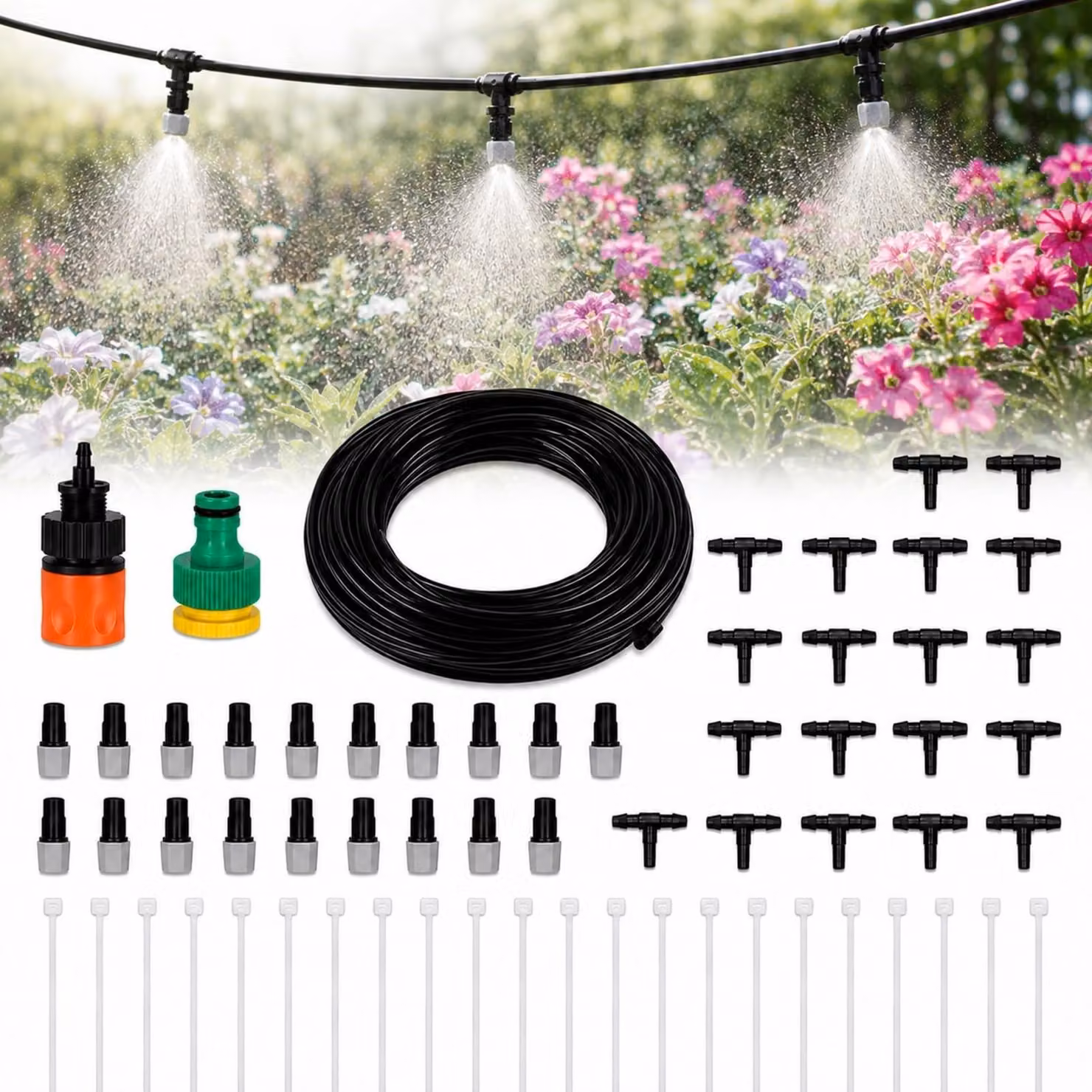 Sistema di nebulizzazione per giardino con tubo da 15 metri
