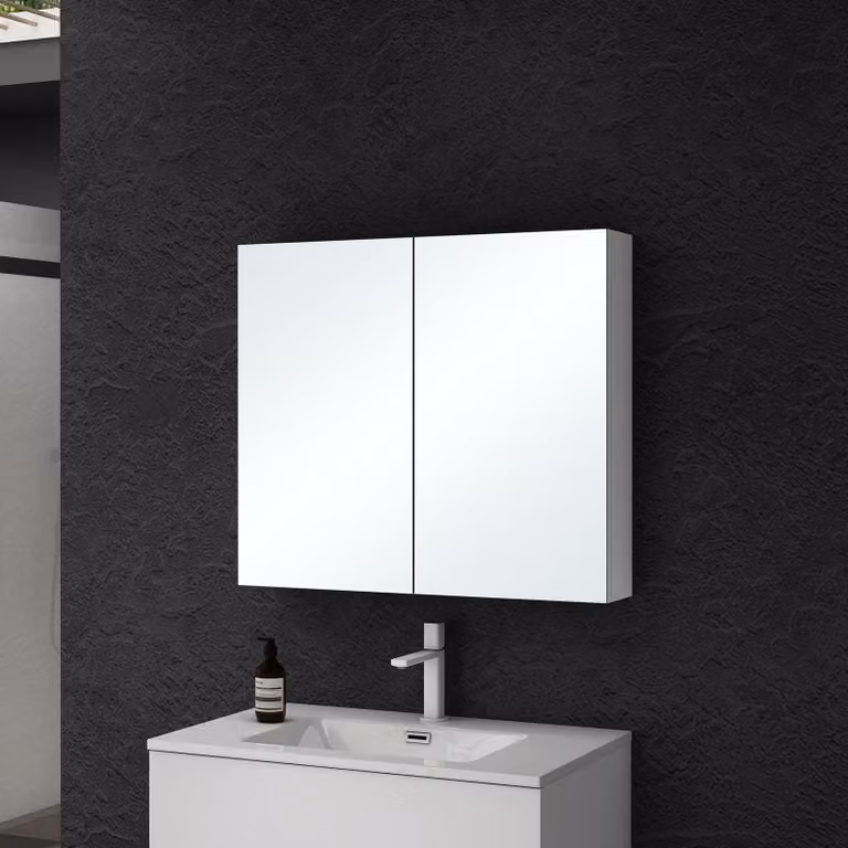 doporro Armadietto a Specchio 80x15x70cm, Specchio da Parete con 2 Ante in Legno Bianco opaco Spiegelschrank 02