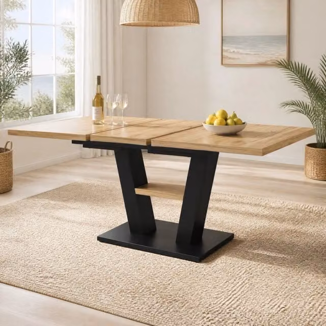 Tavolo allungabile moderno REDOM in MDF e metallo, L/P/H: 118-157 x 70 x 75 cm, colore nero e marrone naturale