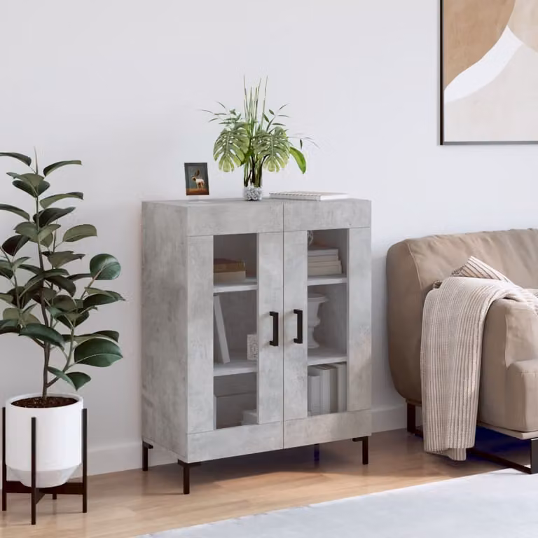 Credenza moderna vidaXL in legno e metallo, Grigio, L: 69,5 cm, P: 34 cm, H: 90 cm