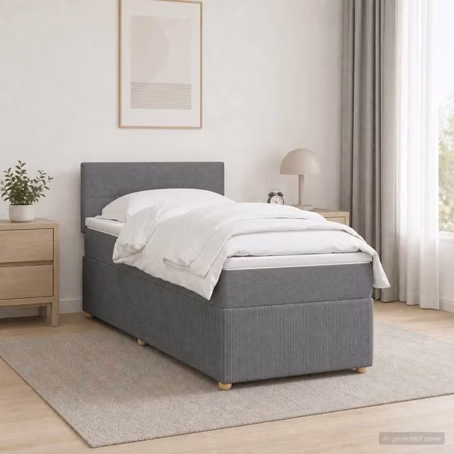 Letto box spring con materasso ibrido vidaXL in tessuto Grigio, con base a sollevamento, illuminazione sottostante e porta USB, L/P: 80 x 200 cm